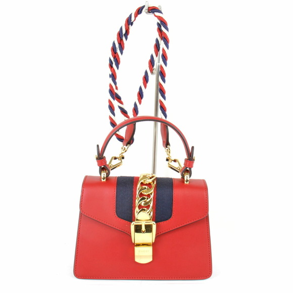 Gucci Handbags - GUCCI Red Leather Sylvie Shoulder Bag